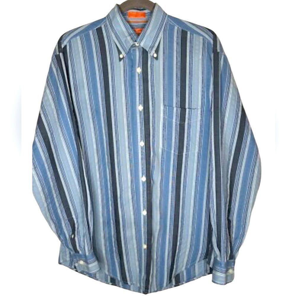 Faconnable Men's Blue Striped Shirt size large
